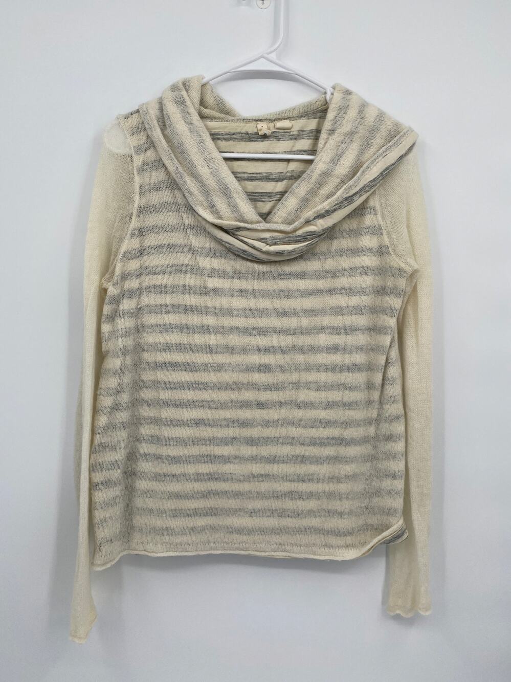 Moth Cowl Neck Pullover Gray Stripe Sheer Sleeve Sweater Size Medium